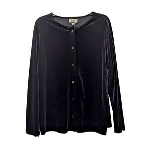 Vintage Kathie Lee Cardigan Womens 14W Black Velvet Grunge Goth Minimalist 90s